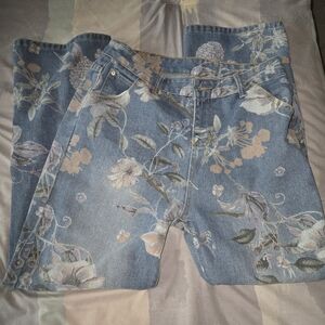 SHEIN Floral Print Blue Boyfriend Jeans